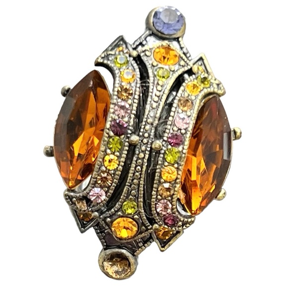 AMBER, PURPLE, YELLOW, GREEN CRYSTALS FASHION RING - Picture 1 of 16